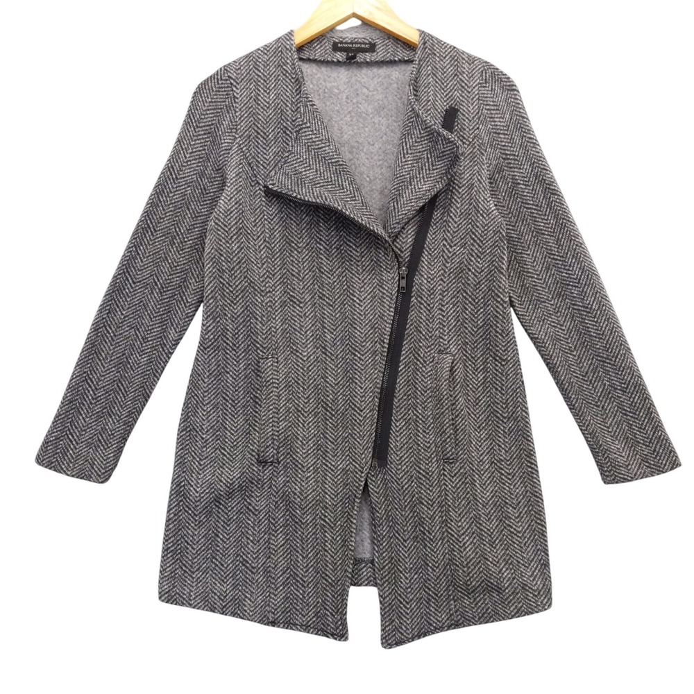 Banana Republic XS Herringbone Zip Front‎ Long Sleeve Duster Coat
